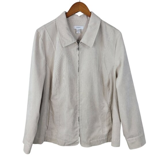 CJ Banks Corduroy Jacket Plus Size 2X Pinwhale Tan Beige Lightweight Full Zip Up - Picture 1 of 7